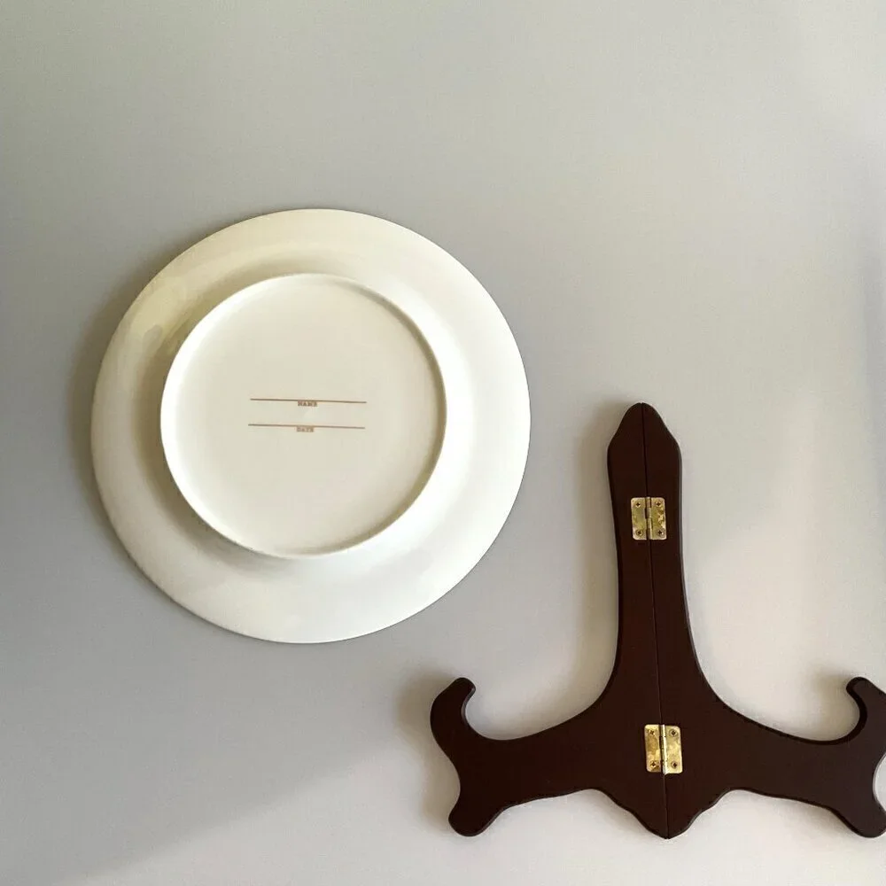 50TH ANNIVERSARY WEDDING PLATE, PORCELAIN GOLD PLATE WITH STAND 10 INCH